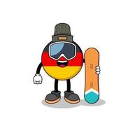 desenho de mascote do jogador de snowboard de bandeira alemanha vetor