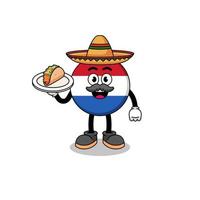 desenho de personagem da bandeira da holanda como chef mexicano vetor