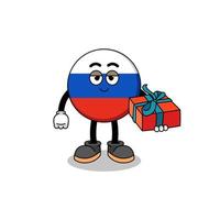 ilustração de mascote de bandeira da rússia dando um presente vetor