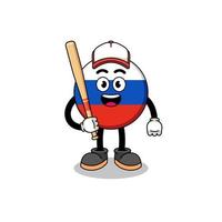 desenho de mascote de bandeira da rússia como jogador de beisebol vetor