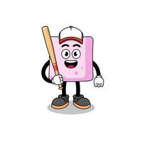 desenho de mascote de marshmallow como jogador de beisebol vetor