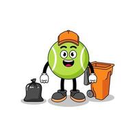 ilustração de desenho animado de bola de tênis como coletor de lixo vetor