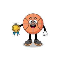 ilustração de desenho animado de basquete com medalha de satisfação garantida vetor