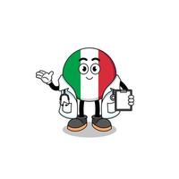 mascote dos desenhos animados do médico de bandeira da itália vetor