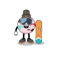 desenho de mascote do jogador de snowboard de bomba de banho vetor
