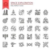 Conjunto de linha fina de exploração espacial e ícones perfeitos de pixel para qualquer projeto de web e aplicativo.