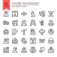 Conjunto de ícones de tecnologia futura de linha fina preto e branco
