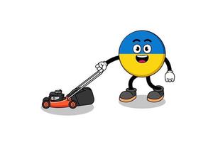 desenho de ilustração de bandeira da ucrânia segurando cortador de grama vetor