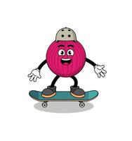 mascote de cebola vermelha jogando um skate vetor