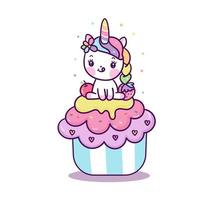 Unicórnio fofo no cupcake vetor