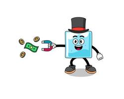 ilustração de personagem de bloco de gelo pegando dinheiro com um ímã vetor