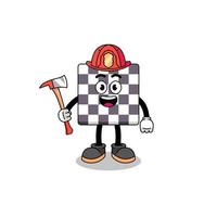 mascote dos desenhos animados do bombeiro de tabuleiro de xadrez vetor