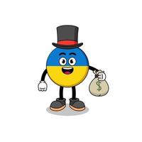 ilustração de mascote de bandeira da ucrânia homem rico segurando um saco de dinheiro vetor