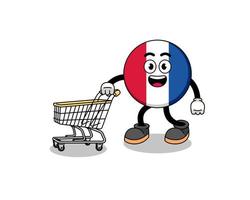 desenho da bandeira da frança segurando um carrinho de compras vetor