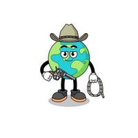 personagem mascote da terra como um cowboy vetor