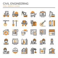 Conjunto de ícones de engenharia civil monocromático de linha fina vetor