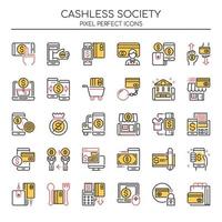 Conjunto de ícones Duotone sociedade fina linha Cashless vetor