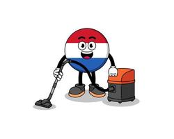 personagem mascote da bandeira da holanda segurando aspirador de pó vetor
