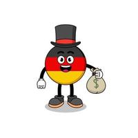 ilustração de mascote de bandeira alemanha homem rico segurando um saco de dinheiro vetor