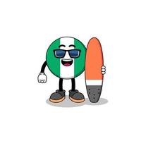 desenho de mascote da bandeira da nigéria como surfista vetor