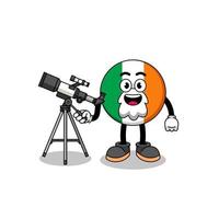 ilustração do mascote da bandeira da irlanda como astrônomo vetor