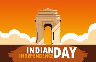 cartaz do dia da independência indiana com portão da Índia vetor