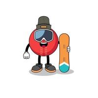 desenho de mascote do jogador de snowboard de bola de críquete vetor
