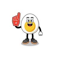 mascote dos desenhos animados de fãs número 1 de ovo cozido vetor