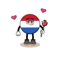 mascote da bandeira holandesa se apaixonando vetor