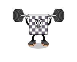 desenho de mascote de tabuleiro de xadrez levantando uma barra vetor