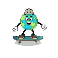 mascote da terra jogando um skate vetor