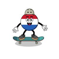 mascote da bandeira holandesa jogando um skate vetor