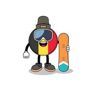 desenho de mascote do jogador de snowboard de bandeira bélgica vetor
