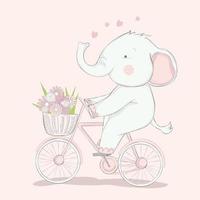 elefante bebê fofo com bicicleta vetor