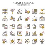Conjunto de ícones de análise de rede de linha fina Duotone