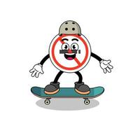 mascote de sinal de não fumar jogando um skate vetor