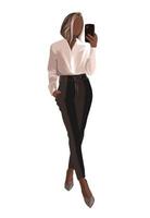 empresária afro-americana em roupas de escritório tomando selfie no smartphone, chefe feminina, empresária, ilustração vetorial vetor
