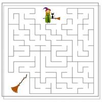 jogo para crianças atravessar o labirinto, ajudar a bruxa para chegar à vassoura. bruxa voando em uma vassoura