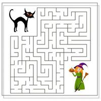 labirinto para crianças gato preto e bruxa vetor