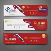 definir modelo de design de banner horizontal. feliz dia da independência rússia fundo moderno com bandeira de fita, fita de prêmio de ouro vetor