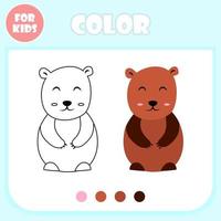 modelo de desenho de vetor de página de livro para colorir, jogo de zoológico educacional para crianças, conceito de aprendizagem pré-escolar, ícone isolado de forma de animal bonito de urso doodle, jogo de desenho de cores elementar para crianças.