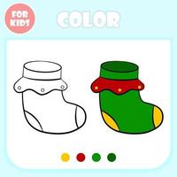modelo de desenho vetorial de página de livro para colorir, jogo educacional para crianças, conceito de aprendizagem pré-escolar, forma de meias de natal doodle isolada, jogo de desenho de cores elementar para crianças. vetor