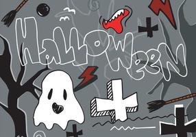 halloween desenhado à mão, doodle, conjunto, banner e adotivo vetor