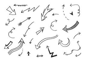 elementos de design doodle. setas desenhadas à mão isoladas no fundo branco. ilustração vetorial. vetor