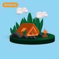 vetor de conceito de ilustração de terreno de acampamento 3d