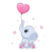 elefante fofo com corações. Dia dos Namorados. ilustração em vetor de um desenho animado.