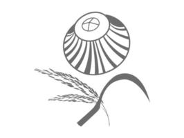 símbolo de arroz ou semente de arroz e equipamentos agrícolas vetor