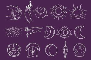 conjunto coleção místico clipart celestial símbolo espaço doodle elementos esotéricos ilustração vintage vetor