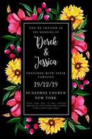 Cartão de convite de casamento floral aquarela vetor