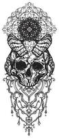 tatuagem arte crânio diabo desenho e esboço preto e branco